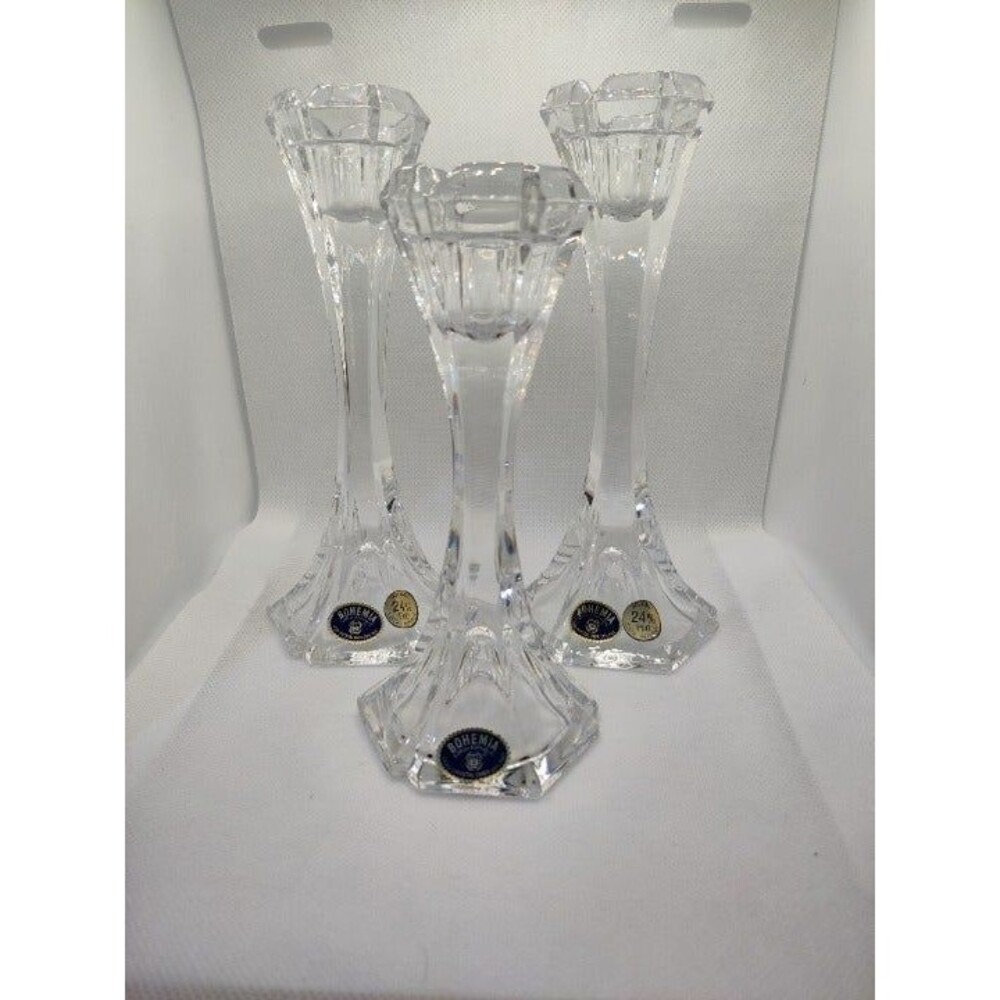 3 Bohemia Lead Crystal Candle Sticks